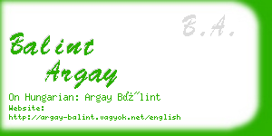 balint argay business card